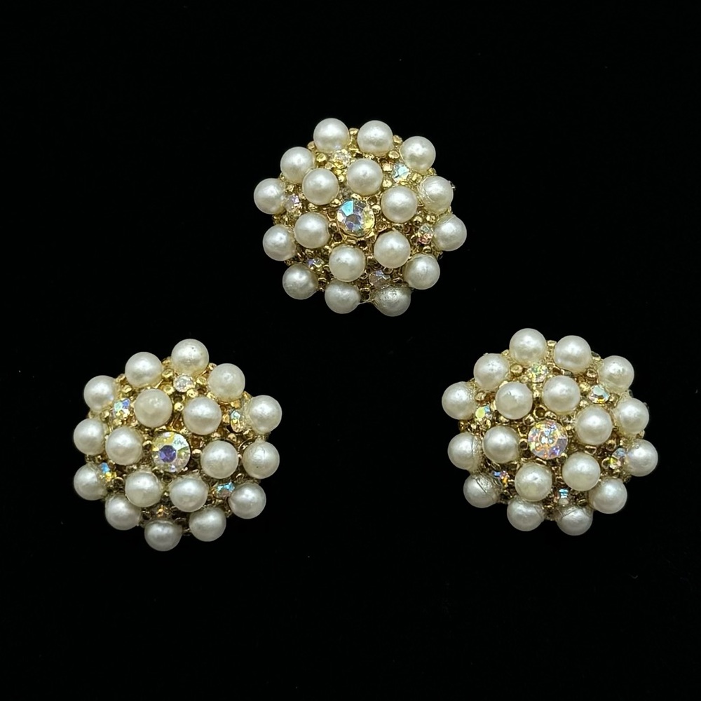 VINTAGE Pearl & Aurora Borealis Crystal Buttons - Set of 3